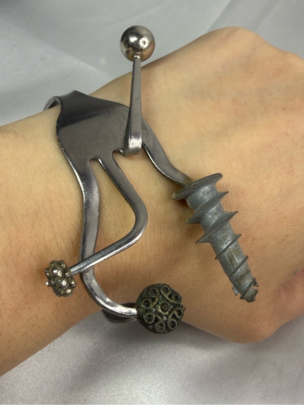 Unisex Industrial Silver-Tone Cuff Bracelet